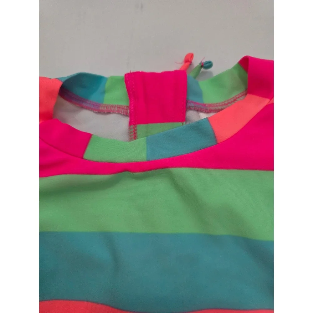 Art Class Girl Neon Striped One Piece Swimsuit UPF 50+ Zip Back Multicolor S 6-7